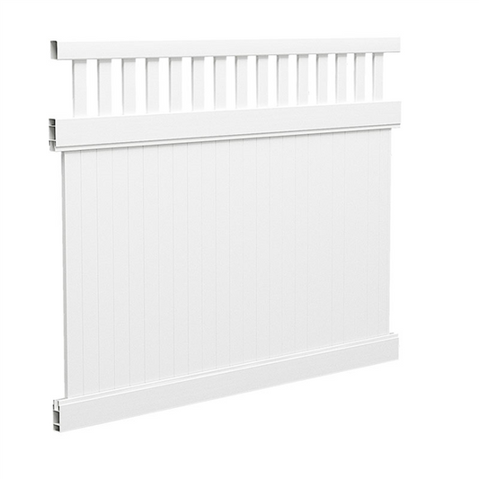 Full privacy PVC fence panel with Slat top 2388MM WIDE 1800MM HIGH, - Image 1