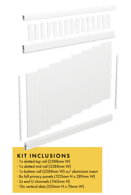 Full privacy PVC fence panel with Slat top 2388MM WIDE 1800MM HIGH, - Image 2