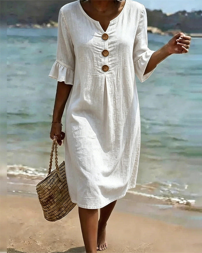Fynorae - Robe femme jean manches volants coupe fluide été plage