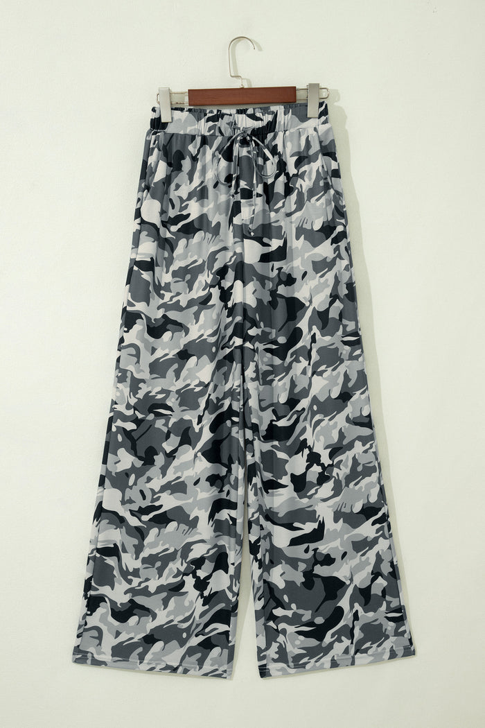 Green Camouflage Print Drawstring Casual Pants