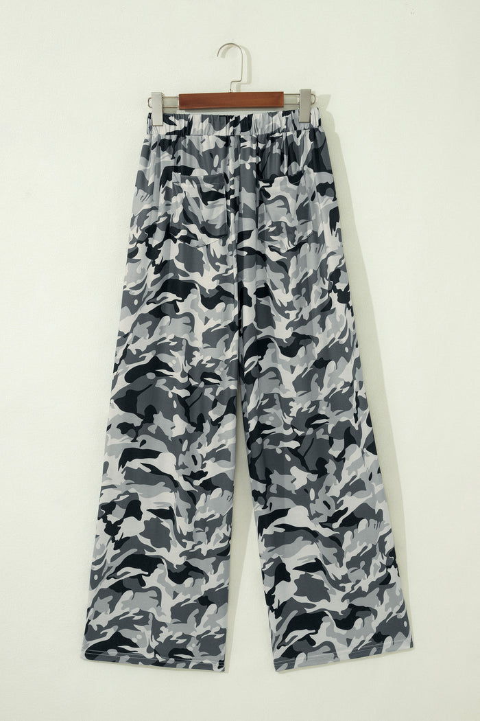 Green Camouflage Print Drawstring Casual Pants