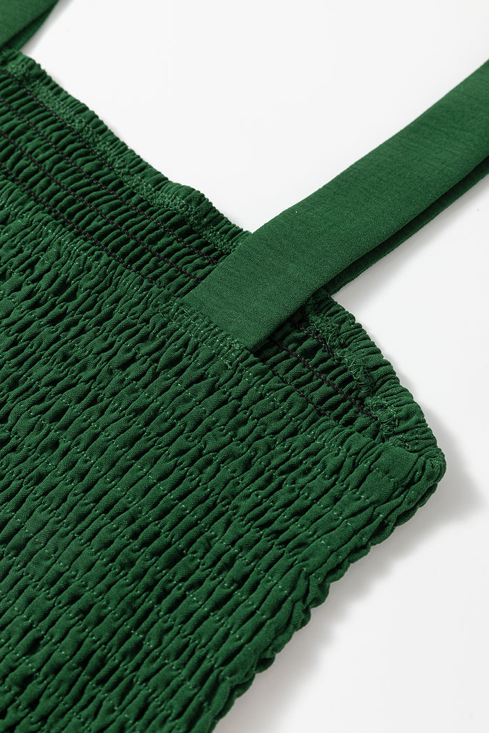 Green Casual Pocketed Smocked Sleeveless Romper
