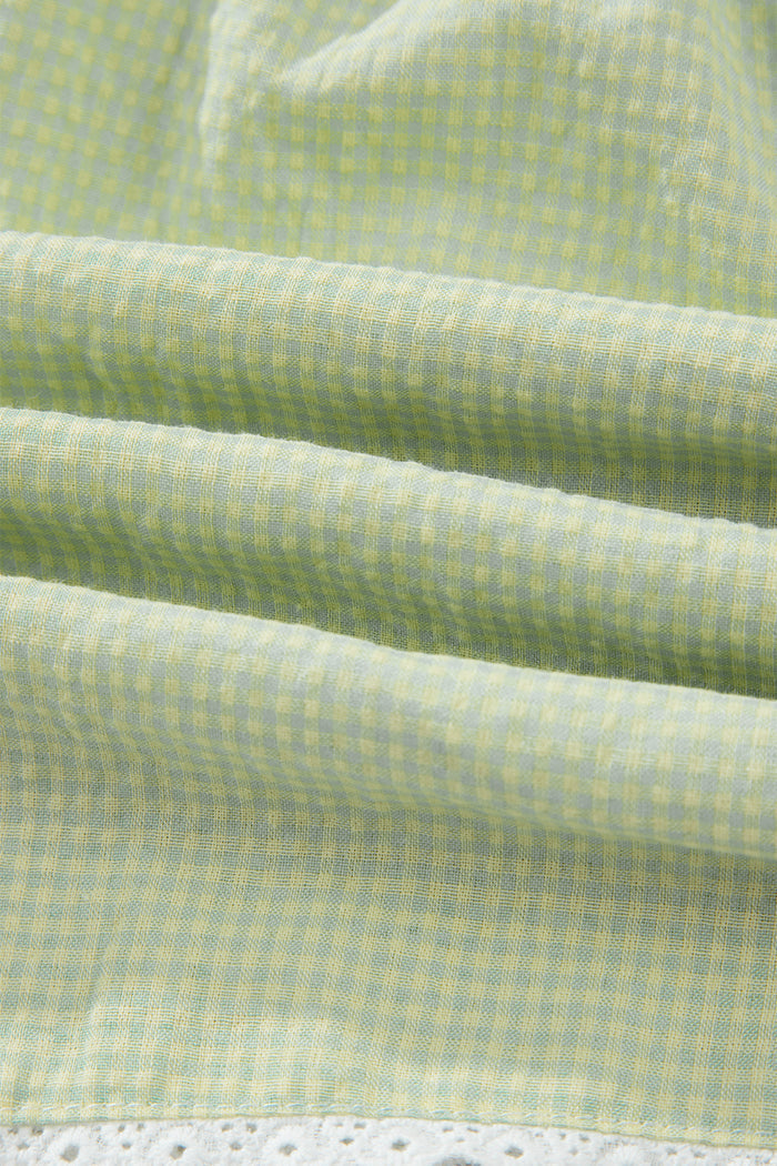 Green Gingham Plaid Button Detail Lace Trim Boxer Shorts