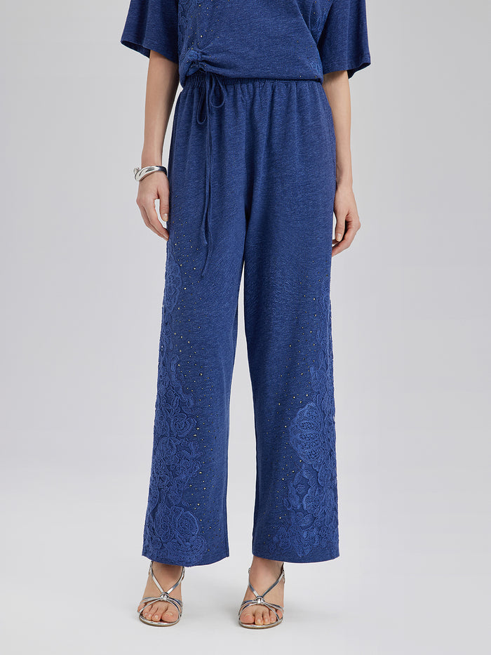 Hand-Lace Appliqué Knit Pants