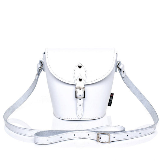 Handmade Leather Barrel Bag - White - Bascora