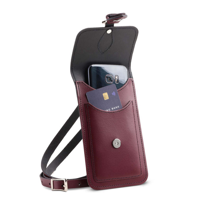 Handmade Leather Mobile Phone Pouch Plus - Marsala Red - Bascora