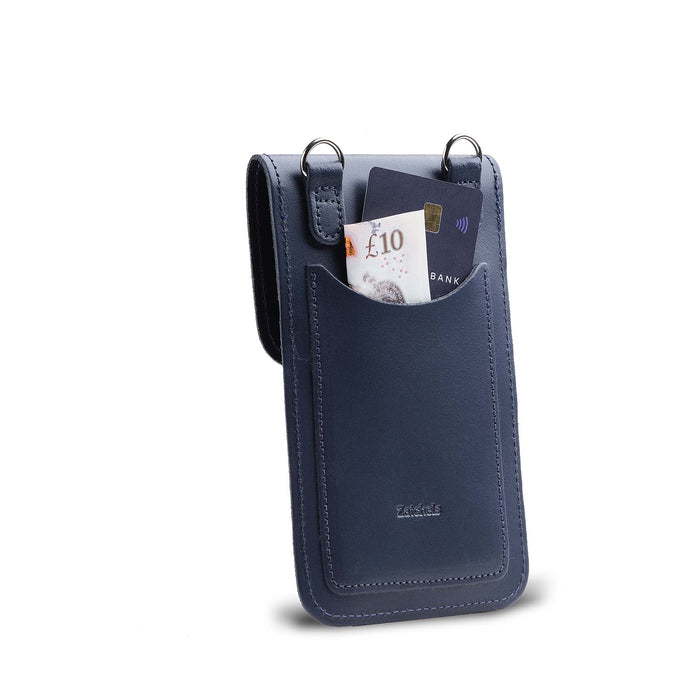 Handmade Leather Mobile Phone Pouch Plus - Navy Blue - Bascora