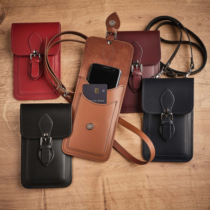 Handmade Leather Mobile Phone Pouch Plus - Navy Blue - Bascora