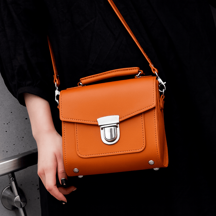 Handmade Leather Sugarcube Handbag – Orange - Bascora