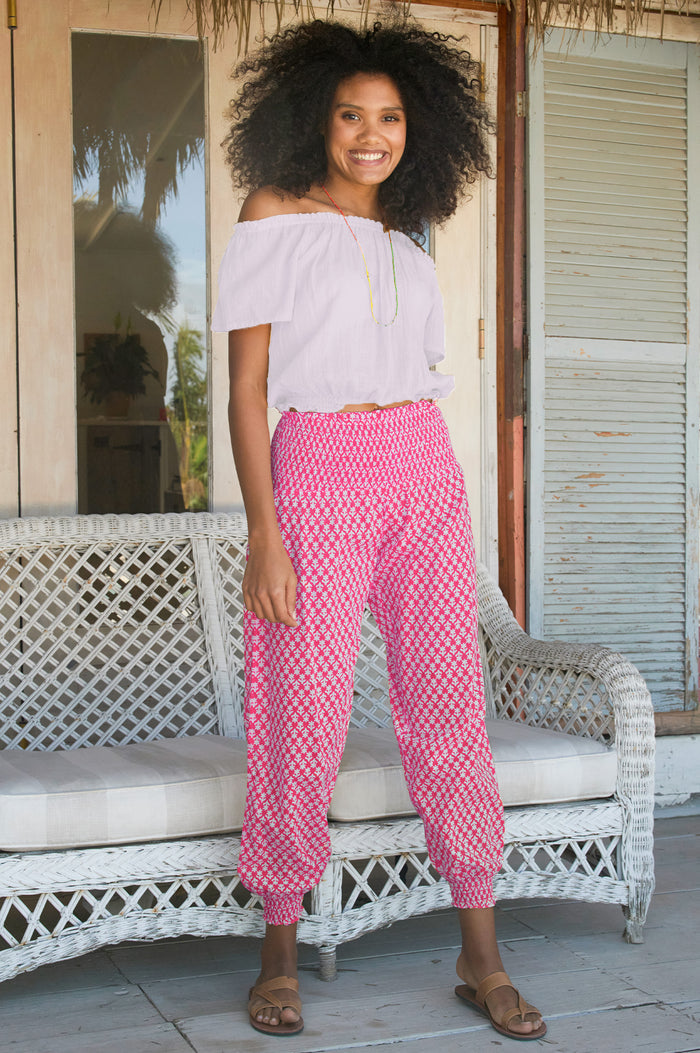 Harem Organic Cotton Trousers | Buttercup Pink/White