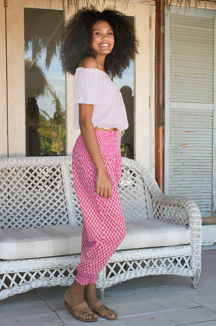 Harem Organic Cotton Trousers | Buttercup Pink/White