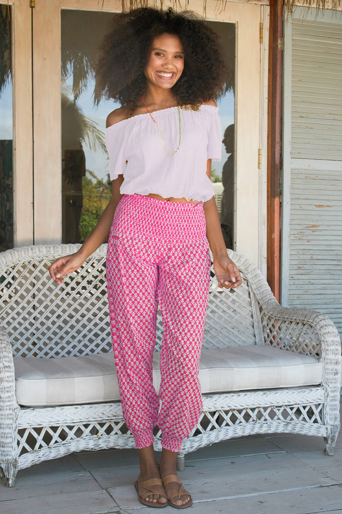Harem Organic Cotton Trousers | Buttercup Pink/White