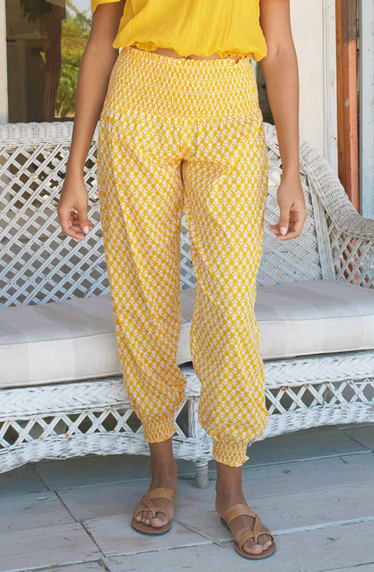 Harem Trousers | Buttercup Stamp Yellow/White - Aspiga