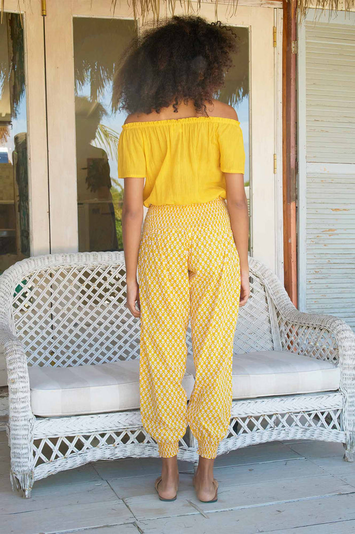 Harem Trousers | Buttercup Stamp Yellow/White - Aspiga