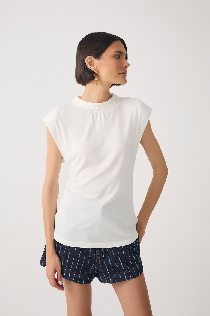 High Neck Shoulder Pad Sleeveless Blouse_2