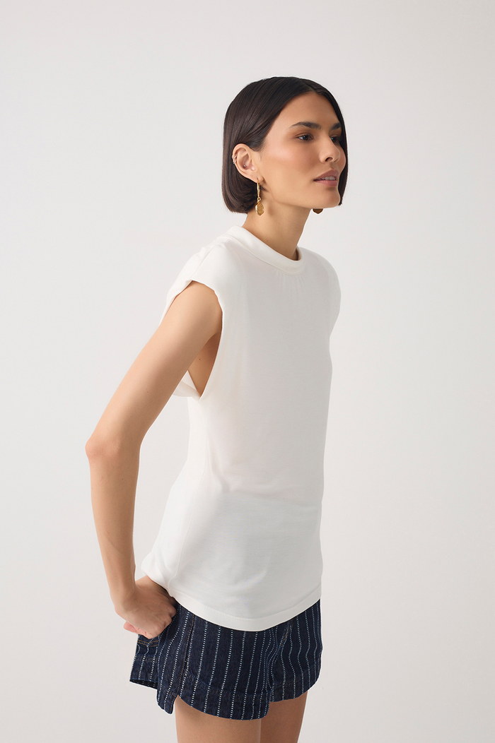 High Neck Shoulder Pad Sleeveless Blouse_3