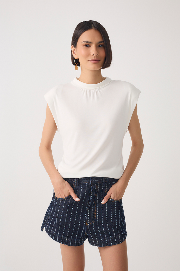 High Neck Shoulder Pad Sleeveless Blouse_4