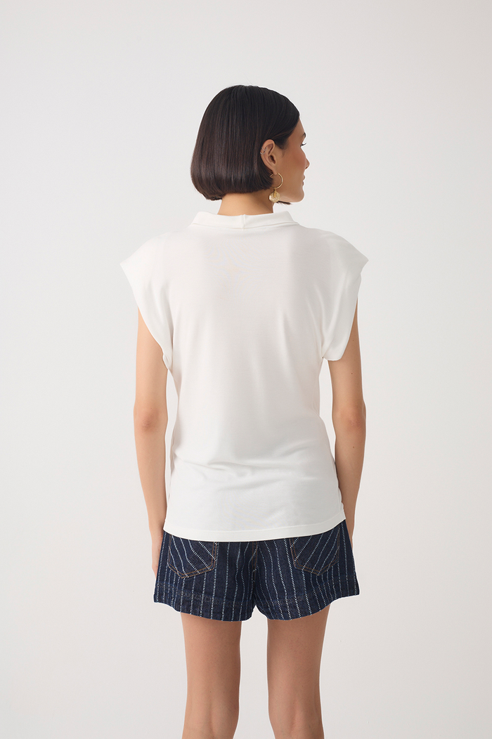 High Neck Shoulder Pad Sleeveless Blouse_5