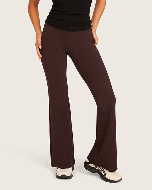 High Waist Flare Pants - Short - Carob