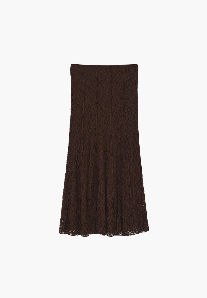 High Waist Flared Long Skirt - CHICORY COFFEE