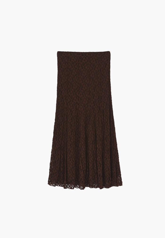 High Waist Flared Long Skirt - CHICORY COFFEE