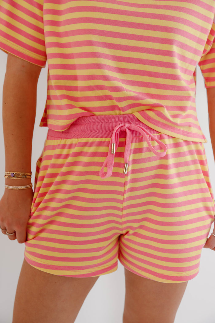 Casual Striped Set- Pink and Yellow Striped Shorts and Top- Day and Moon Striped Set