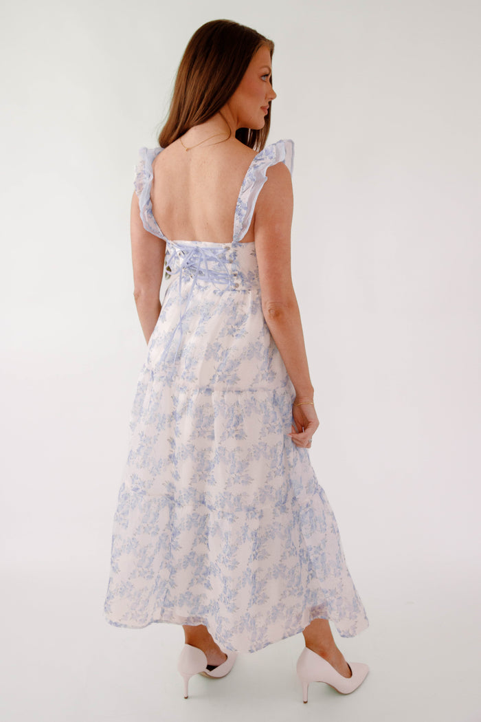 Blue Floral Midi Dress- Bridal Floral Midi Dress- B Right Tea Midi Dress