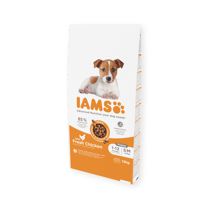 IAMS Dry Puppy Dog Food Fresh Chicken (Small/Medium Breed) 12kg on white background