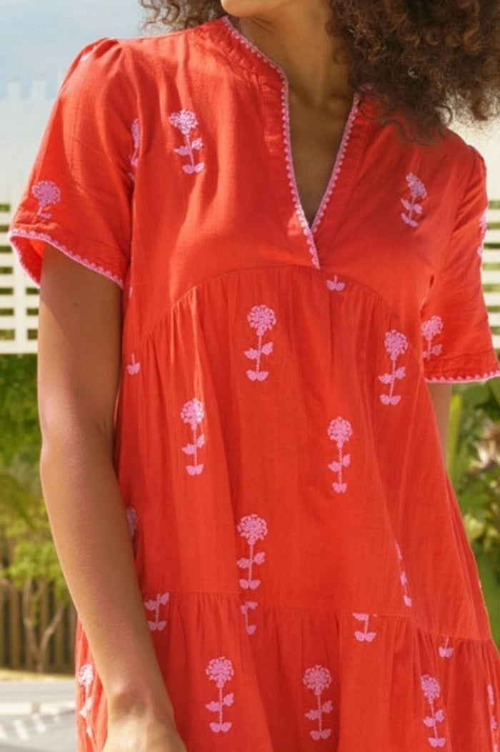 India Embroidered Dress | Red/Pink - Aspiga