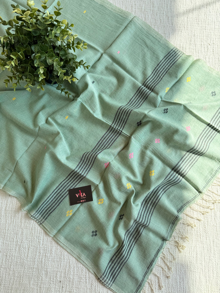 Jamdani Handloom Cotton Stole with Tassels (Copy)