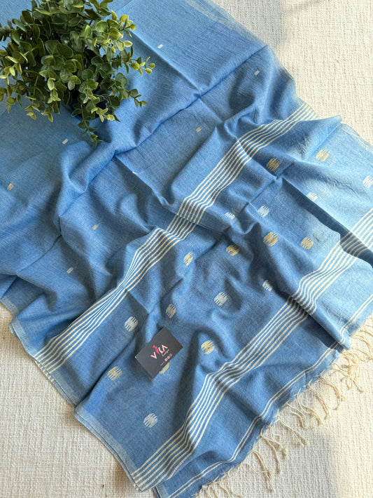 Jamdani Handloom Cotton Stole with Tassels