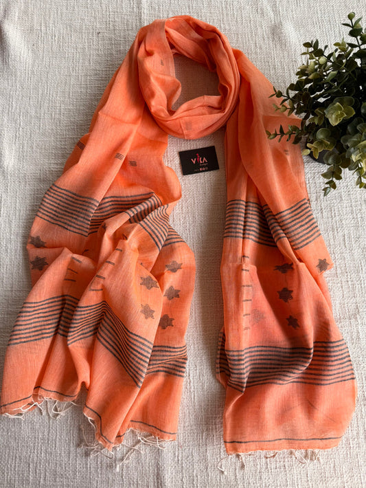 Jamdani Handloom Cotton Stole with Tassels