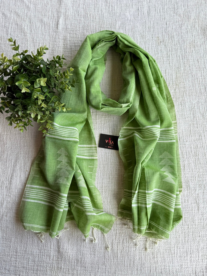 Jamdani Handloom Cotton Stole with Tassels