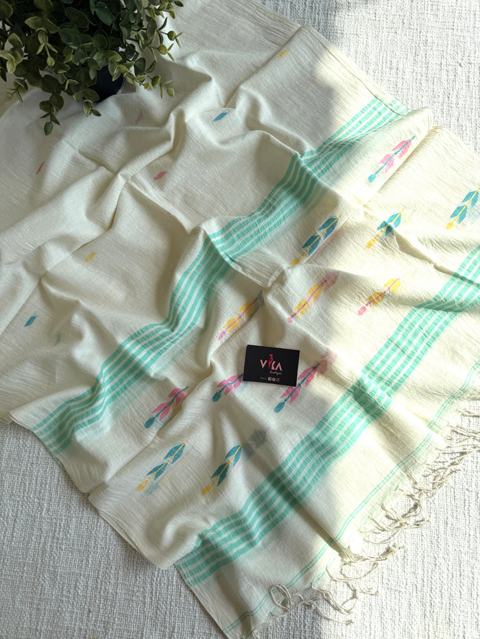 Jamdani Handloom Cotton Stole with Tassels