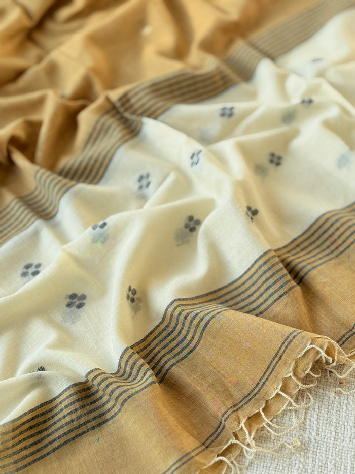Jamdani Handloom Cotton Stole with Tassels