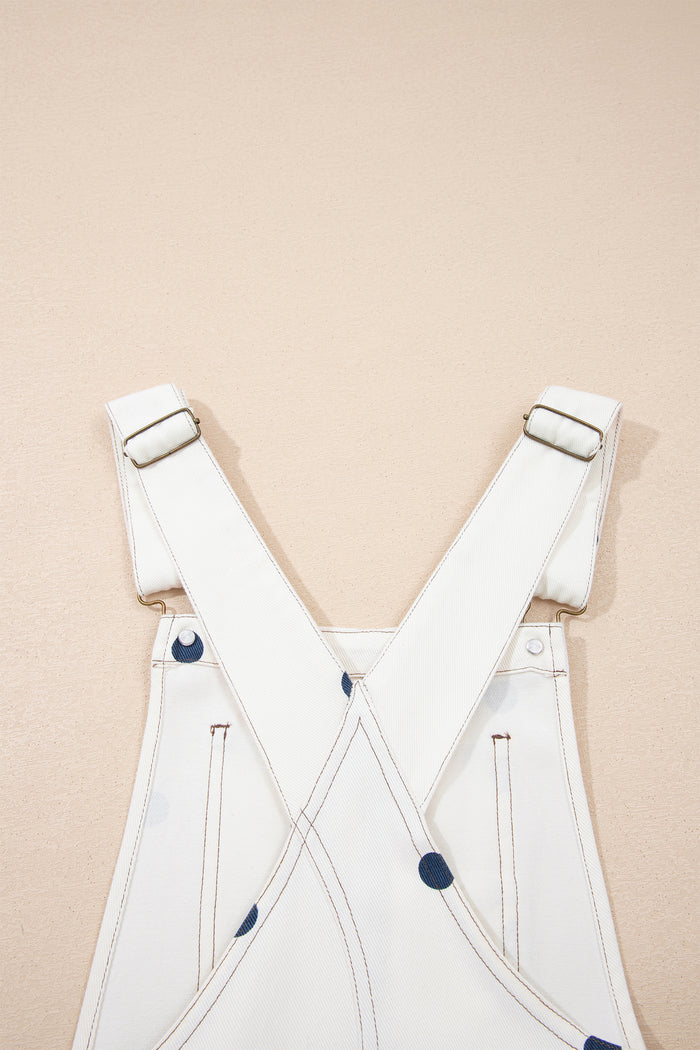 Jet Stream Polka Dot Print Bib Pocket Denim Barrel Overalls Jumpsuit