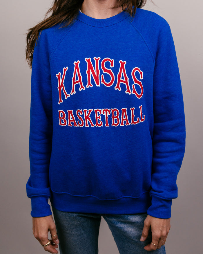 Royal Blue Kansas Jayhawks Basketball Vintage Crewneck Sweatshirt Front