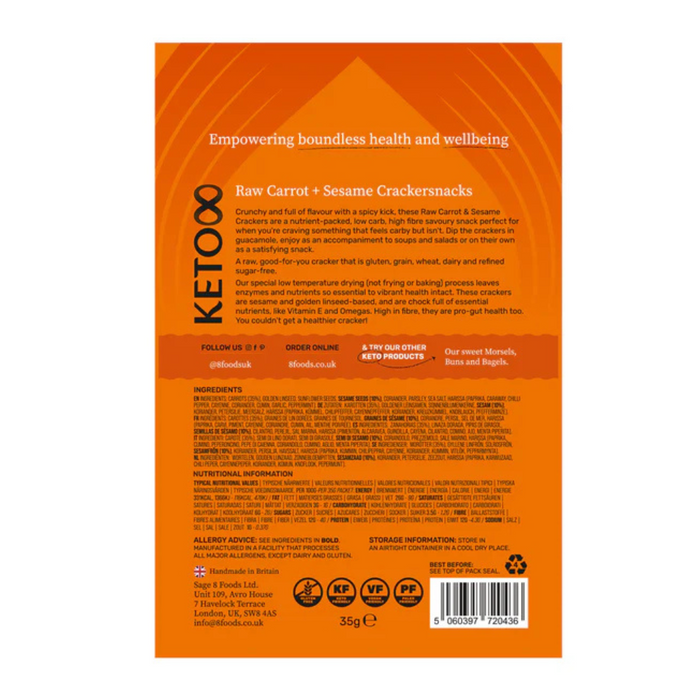 Keto8 Carrot & Sesame Cracker Snacks 35g