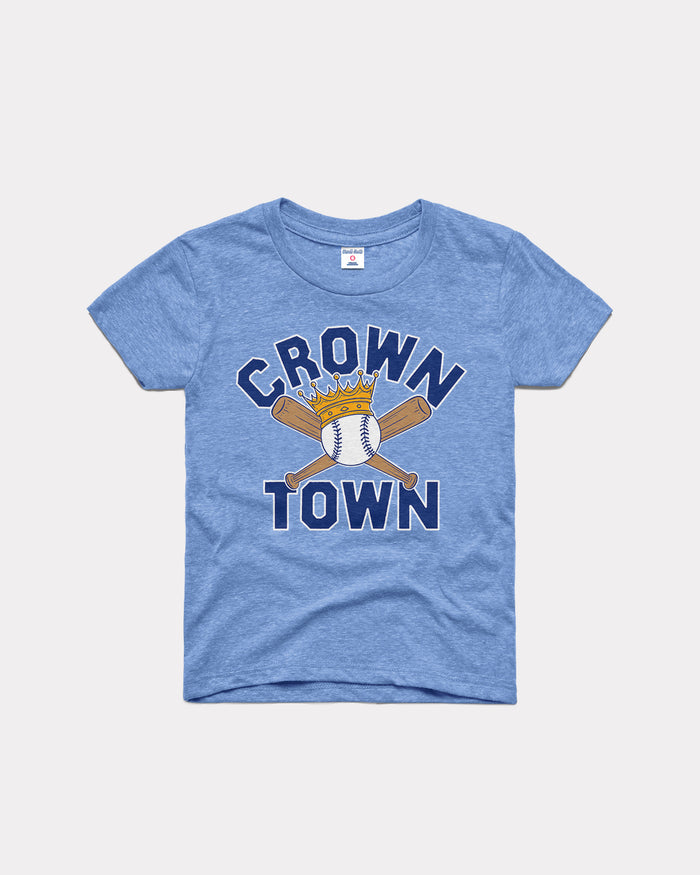 Kids Light Blue Crown Town Bats Vintage Youth T-Shirt