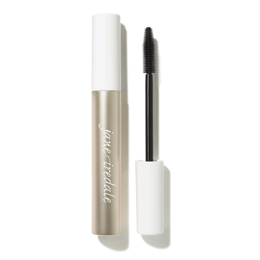 Lash Fixation Length & Definition Tubing Mascara | Jane Iredale with a sleek gold and white tube and brush applicator designed for enhancing lashes with length and definition.