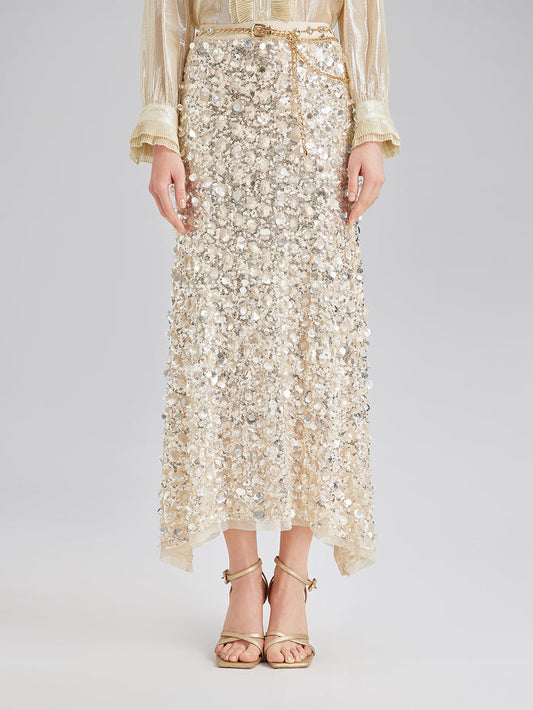 Layered Sequin Mermaid Elastic Waist Skirt