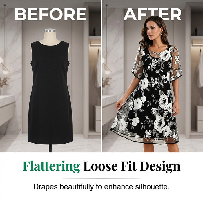Loryxa - Robe femme chiffon floral élégante coupe fluide soirée