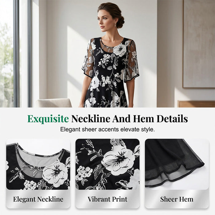 Loryxa - Robe femme chiffon floral élégante coupe fluide soirée