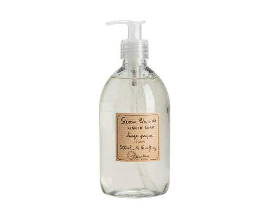 A clear plastic bottle filled with liquid soap, labeled 'Linen' with a size of 500 ml.