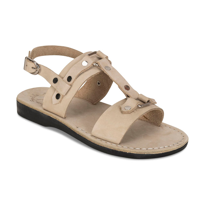 Lyra - Riveted Comfort Leather Sandal | White Nubuck
