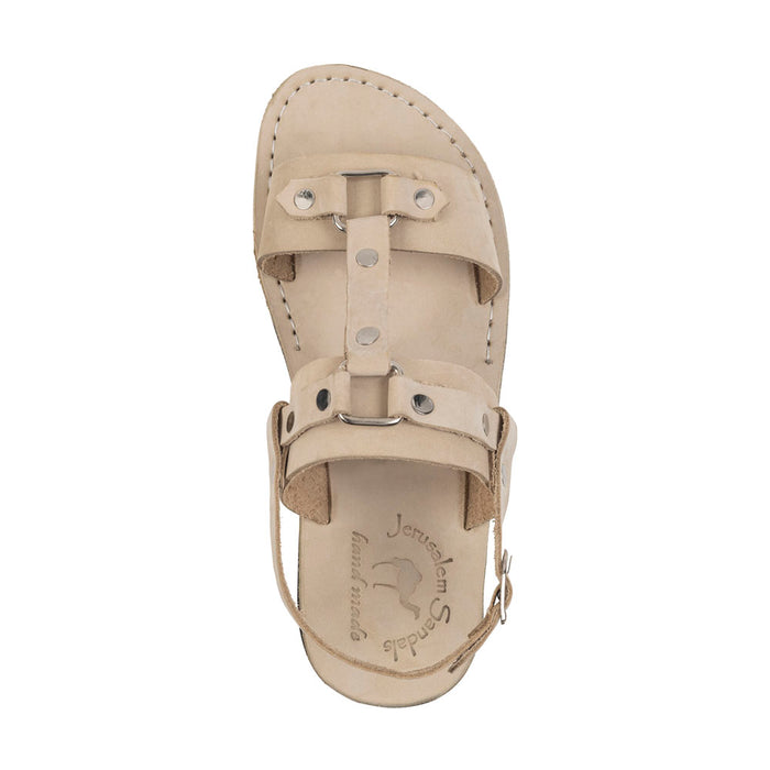 Lyra - Riveted Comfort Leather Sandal | White Nubuck