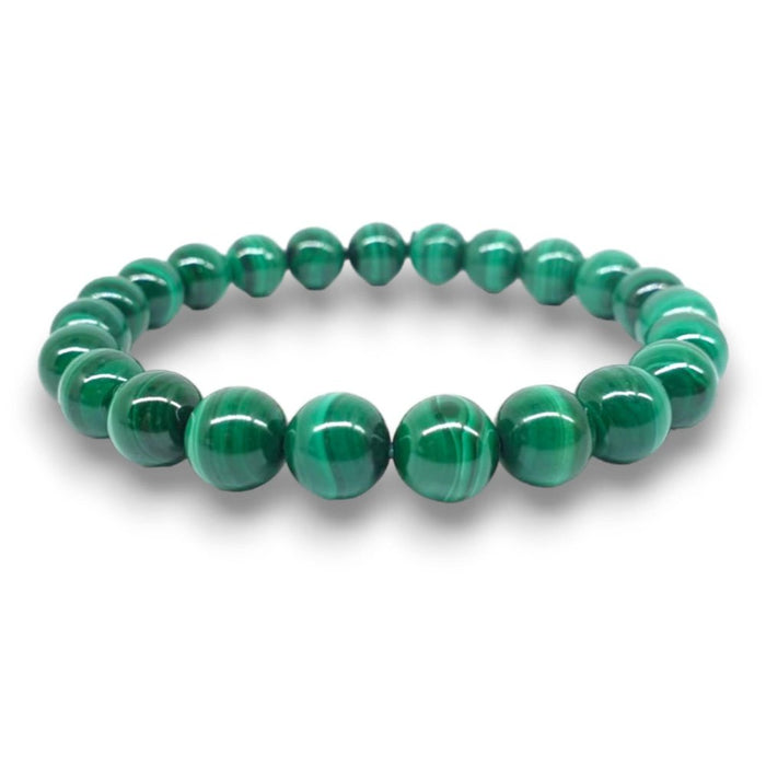 Malachite beaded bracelet, bold green 8mm natural stone beads on a stretch cord