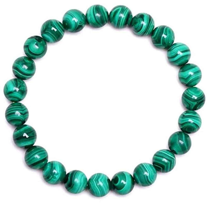 Malachite beaded bracelet, bold green 8mm natural stone, view 2
