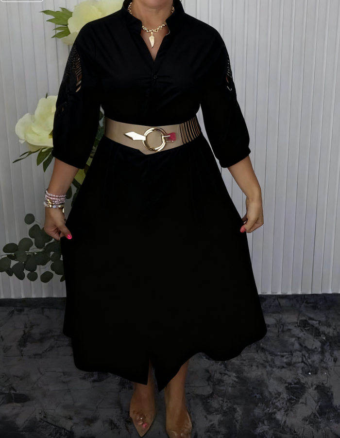 Mavellea - Robe femme chemise élégante avec ceinture coupe fluide midi