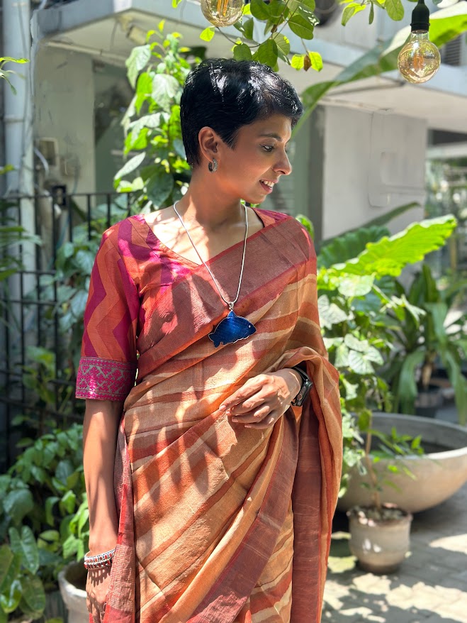 Maya Orange multihued tussar saree